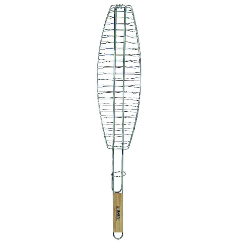 JENZI fish grill with wooden handle, 71cm