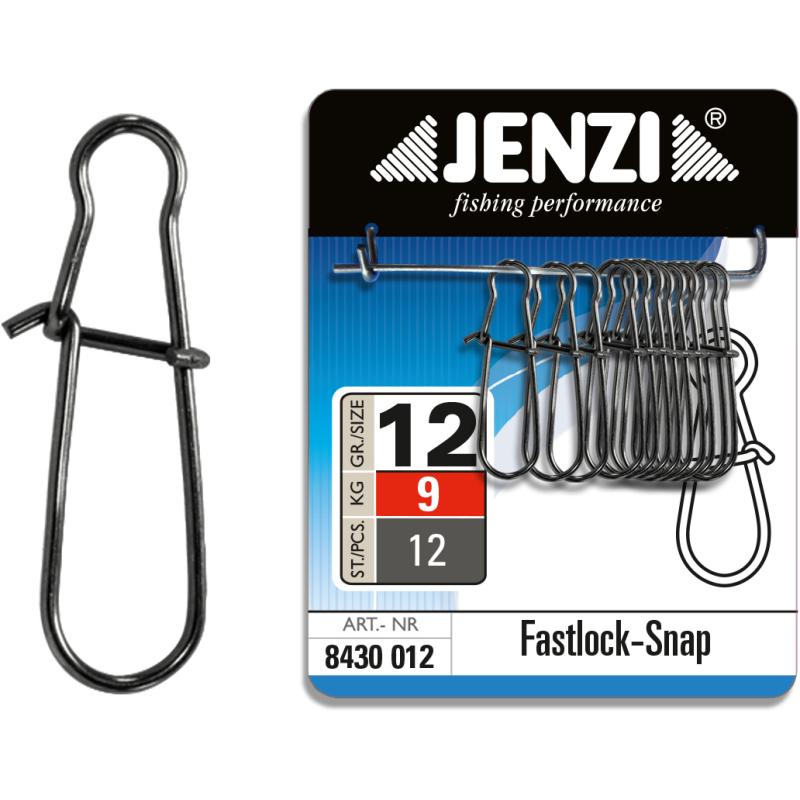 JENZI Fastlock-Snap swivel, color black-nickel, size 12kg, test 9kg