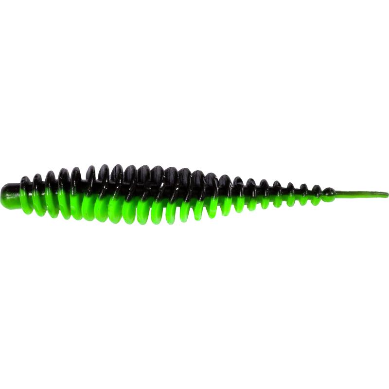 Magic Trout T-Worm 1g I-Tail neon groen / zwarte knoflook 6,5cm 6 stuks