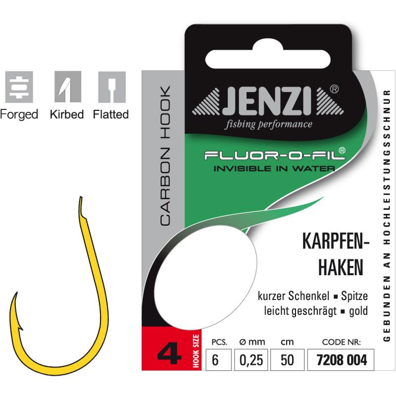 JENZI carp hook tied to fluorocarbon size 4 0,25mm 50cm