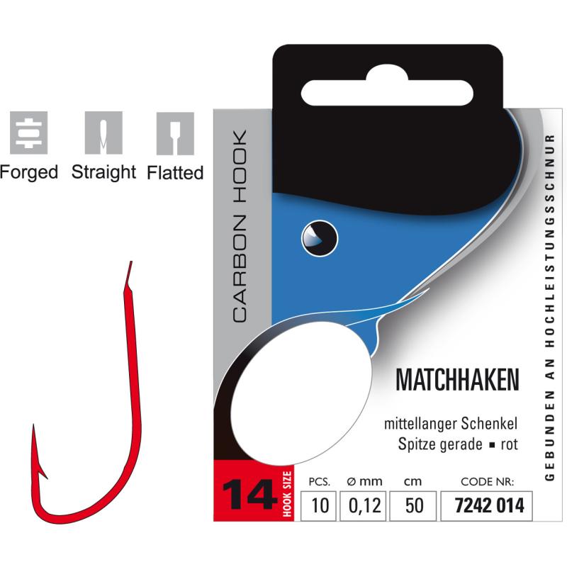 JENZI match hook tied red forged size 14 0,12mm 50cm