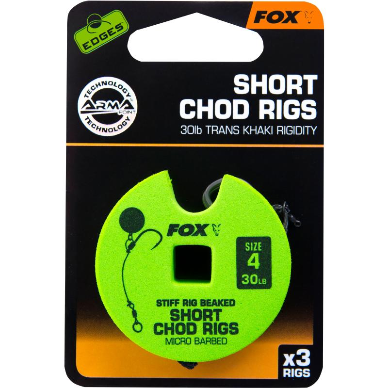 FOX Edge Armapoint stiff rig beaked Chod rigs x 3 30lb sz4 SHORT