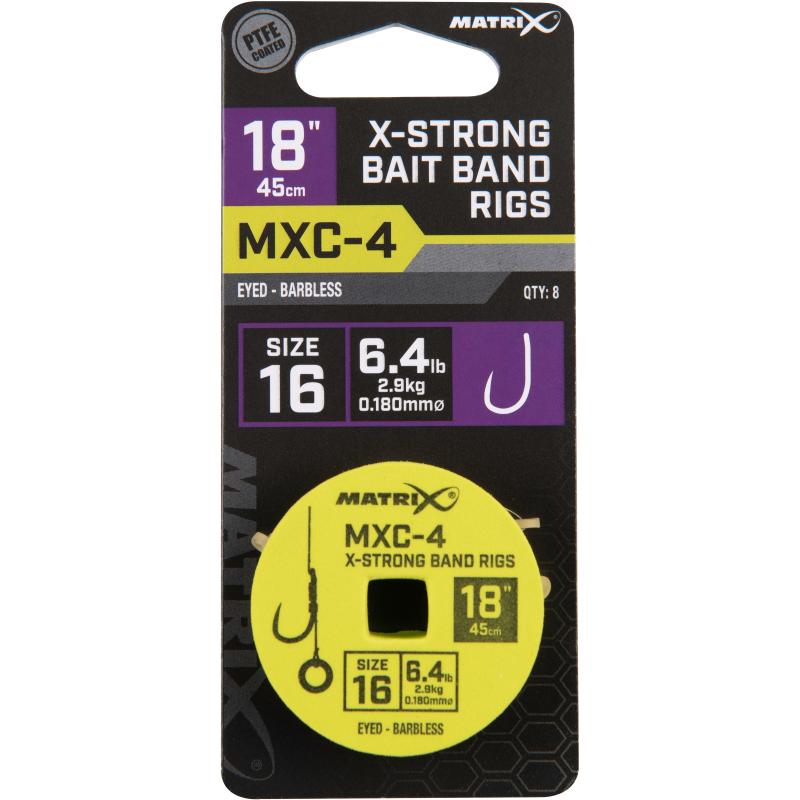 Matrix Mxc-4 Size 16 Barbless 0.18mm 18" 45cm X-Strong Bait Band 8Pcs