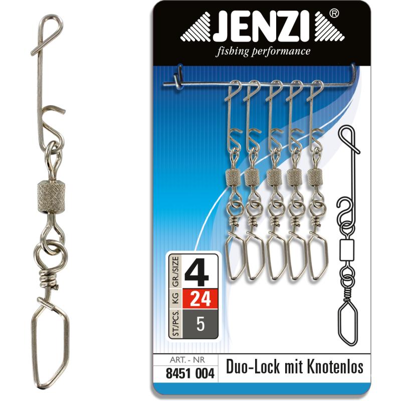 JENZI NO KNOT connector met Duo-Lock karabijnhaak wartel medium 24 kg