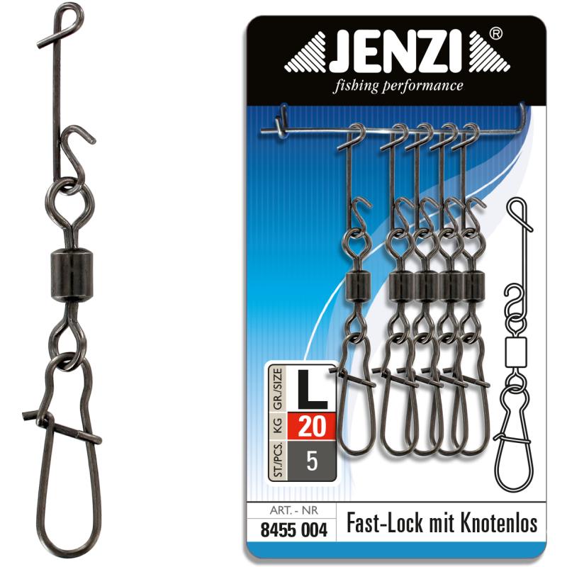 Connecteur JENZI NO KNOT avec mousqueton Fast-Lock pivotant moyen 20 kg