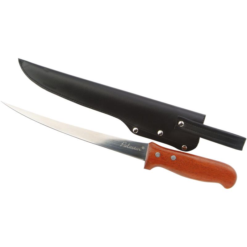 Couteau à fileter Paladin en bois naturel avec étui en cuir 15,5cm