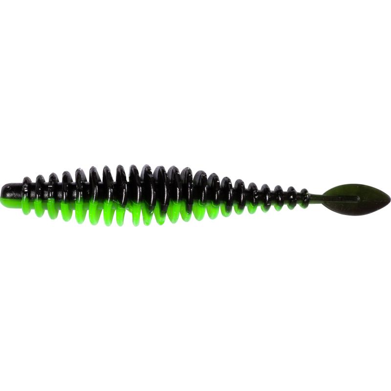 Magic Trout T-Worm 1g P-Tail neon groen / zwarte kaas 6,5cm 6 stuks