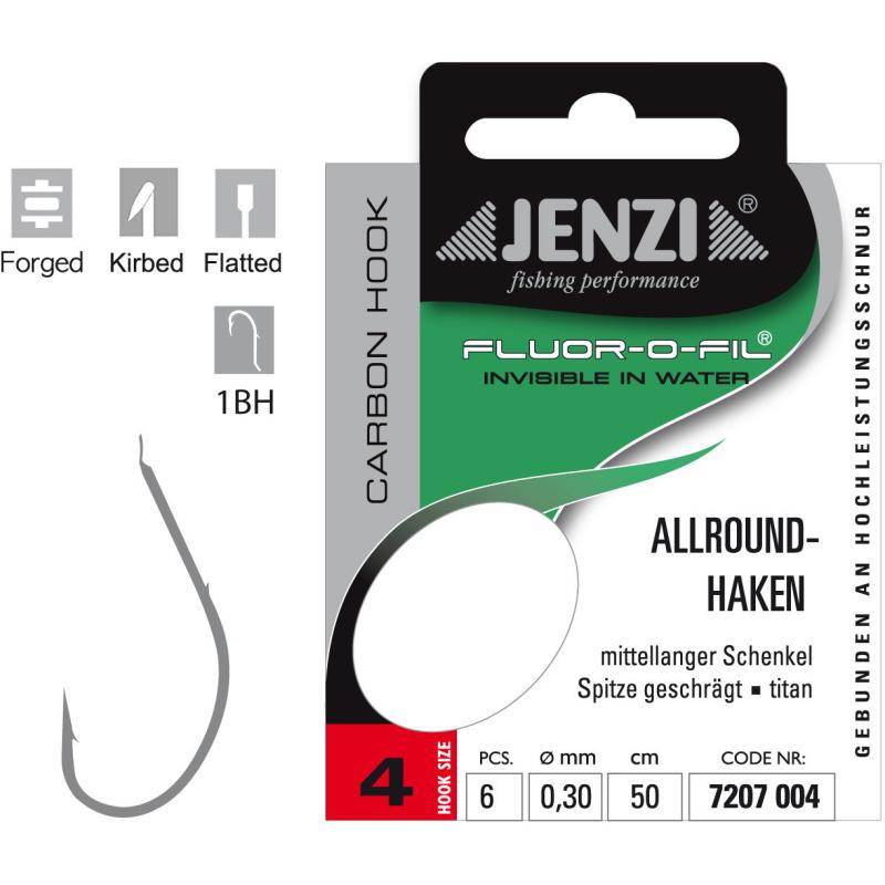 JENZI all-round hook tied to fluorocarbon size 4 0,30mm 50cm