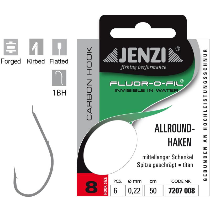 JENZI all-round hook tied to fluorocarbon size 8 0,22mm 50cm