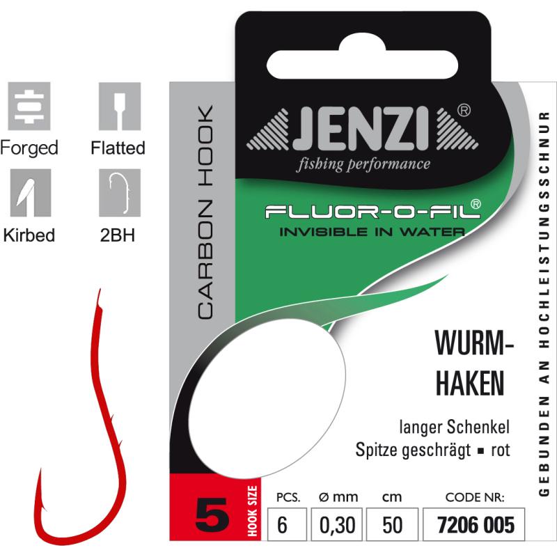 JENZI worm hook bound to fluorocarbon size 5 0,30mm 50cm