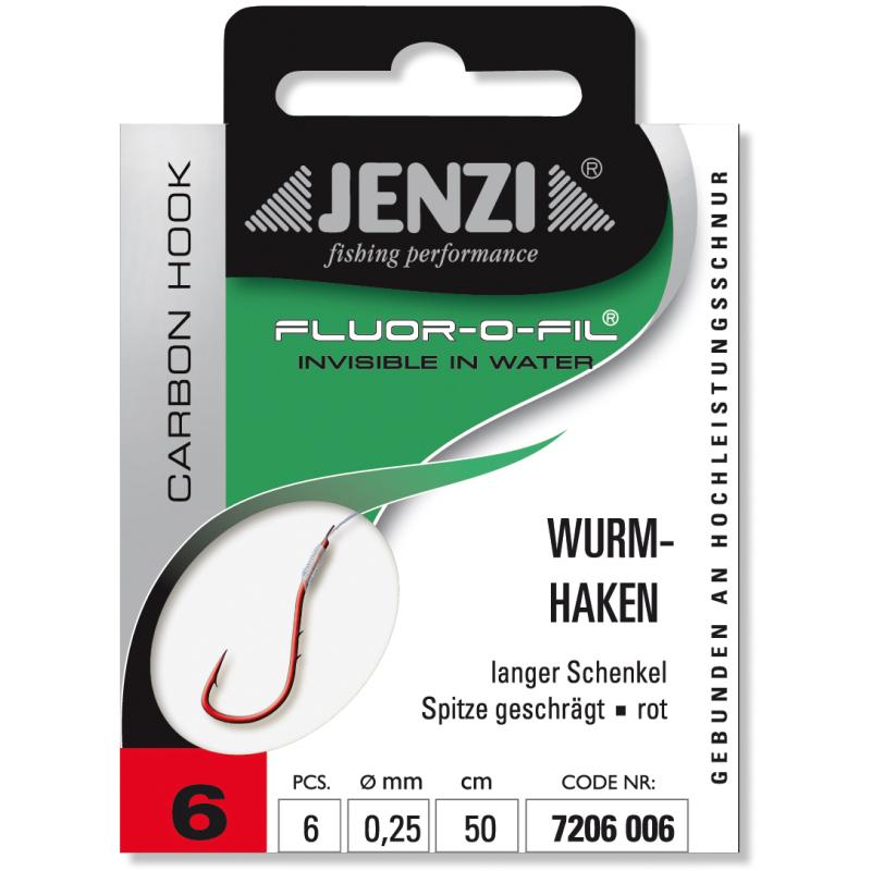 JENZI worm hook bound to fluorocarbon size 6 0,25mm 50cm