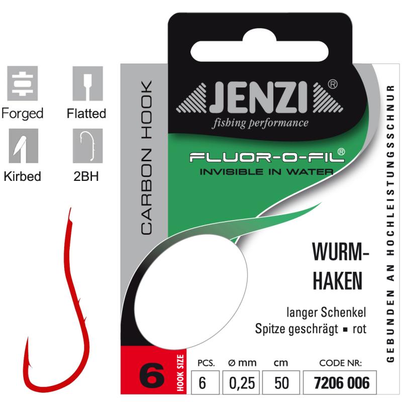 JENZI worm hook bound to fluorocarbon size 6 0,25mm 50cm