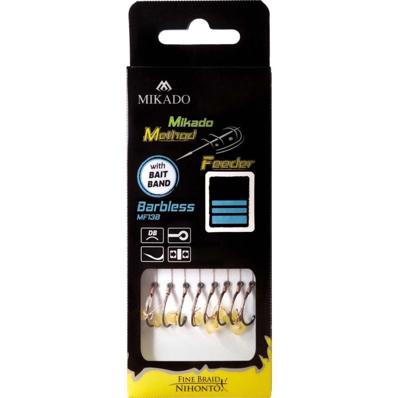 Mikado MethodFeederRig mit Gummi/o Widerhaken #10 braided0.12mm/10cm 8St