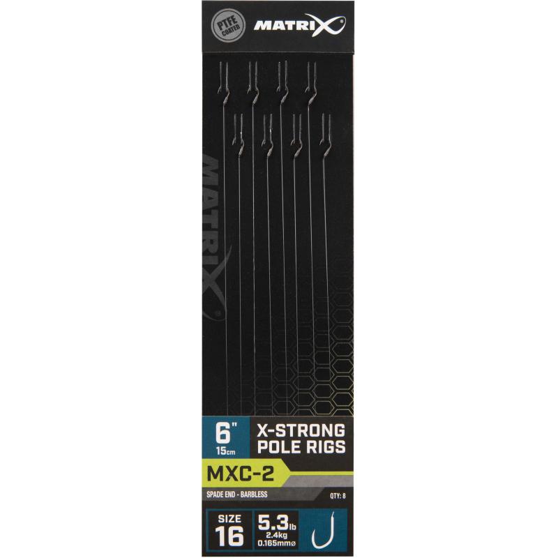 Matrix Mxc-2 Taille 16 Barbless 0.165mm 6 "15cm X-Strong Pole Rig 8Pcs