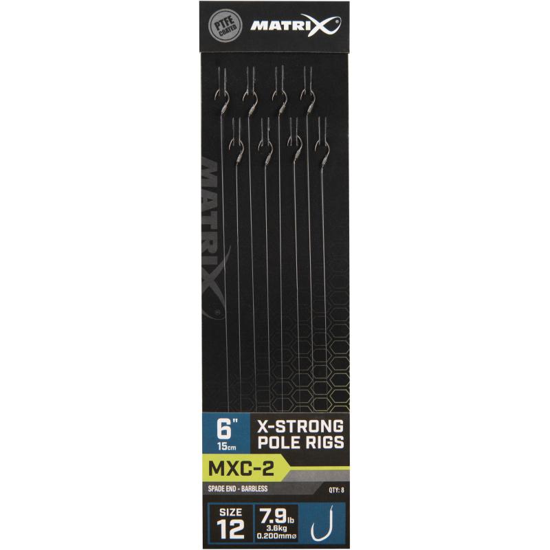 Matrix Mxc-2 Taille 12 Barbless 0.20mm 6 "15cm X-Strong Pole Rig 8Pcs