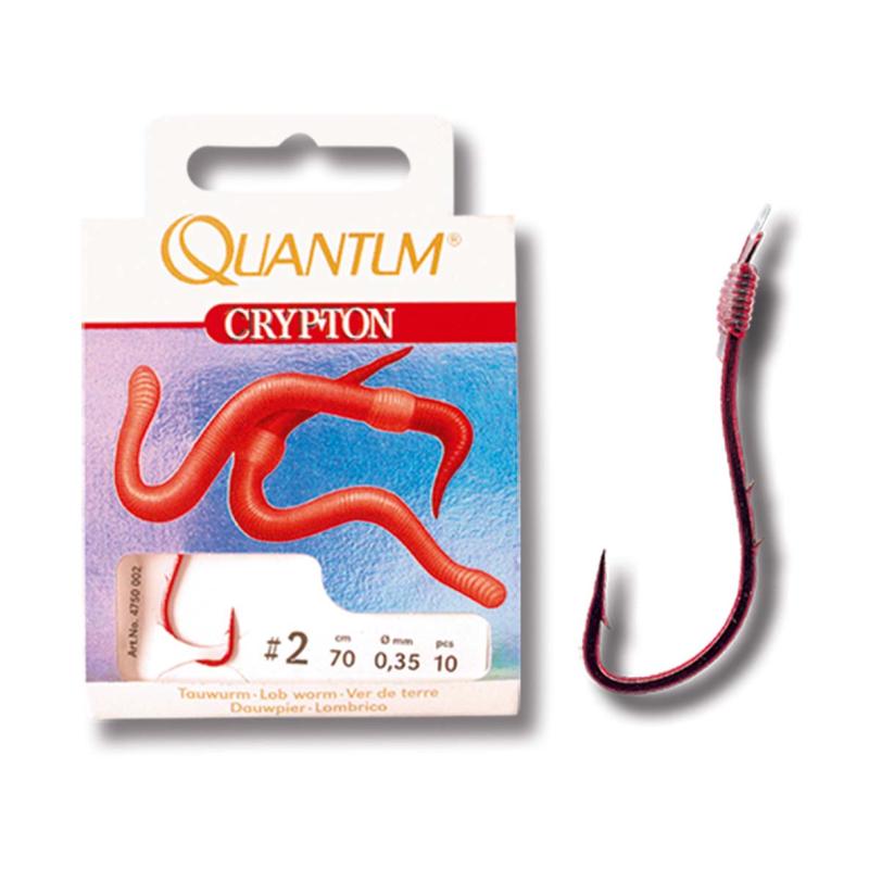 Quantum # 1/0 Crypton touw worm leiderhaak rood 0,35mm 70cm 10 stuks
