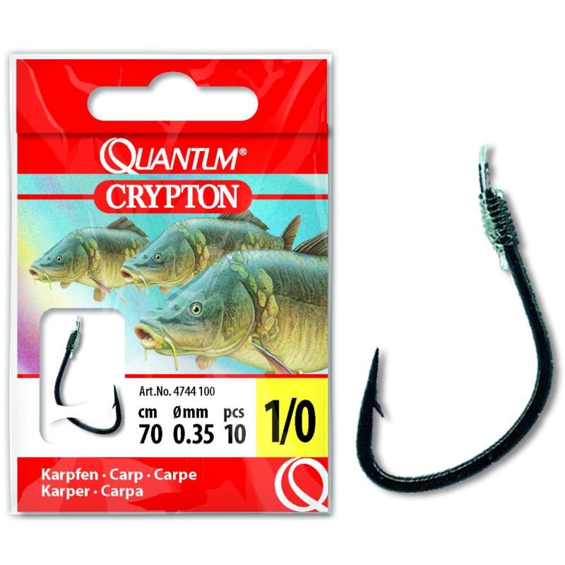 Quantum # 1/0 Crypton Carp Leader Hooks zwart 0,35mm 70cm 10 stuks