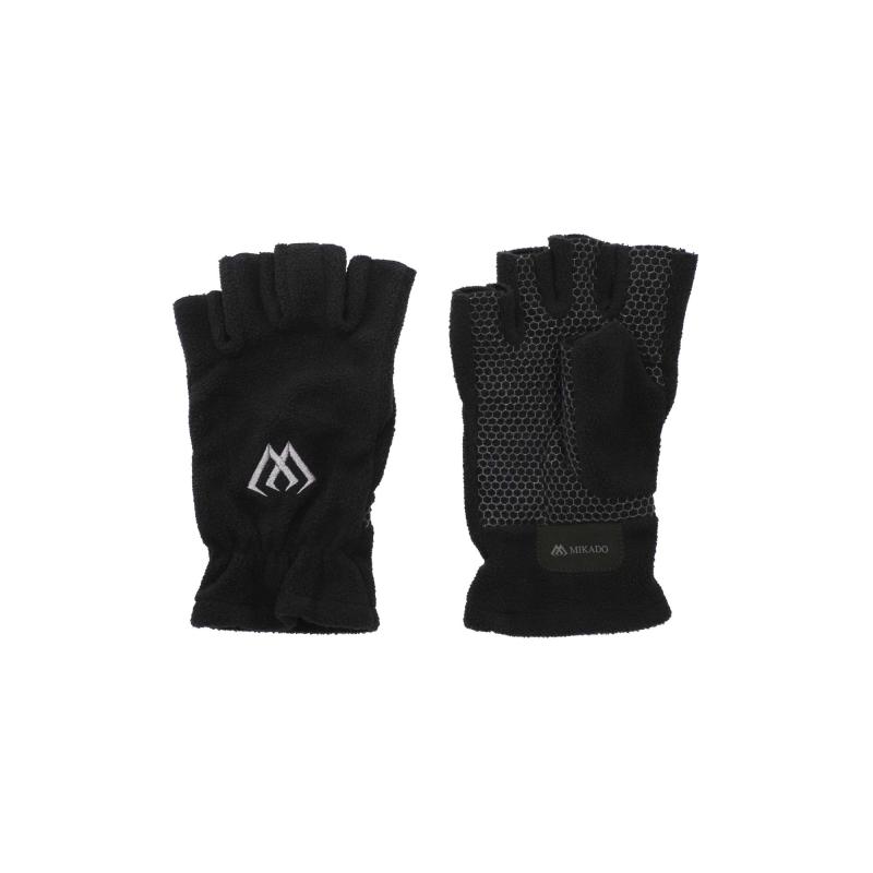 Mikado Fleece Handschoenen - Halve Vinger Maat XL - Zwart En Grijs.