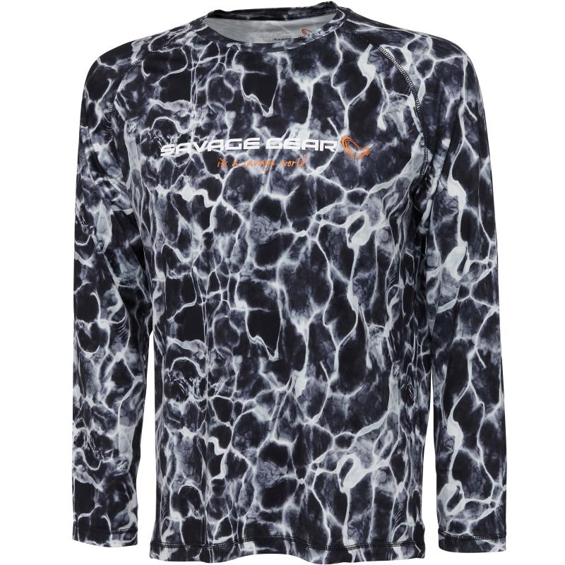 Savage Gear Night Uv Long Sleeve T-Shirt XL Black Waterprint
