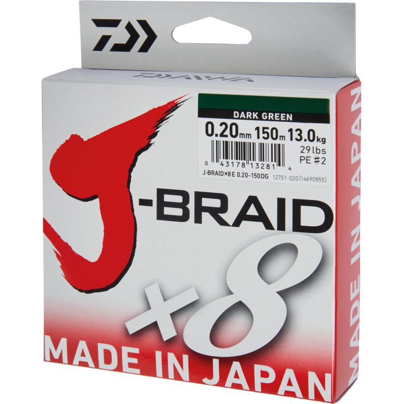 Daiwa J-Braid X8 vert foncé 0.20mm 13.0kg 150m