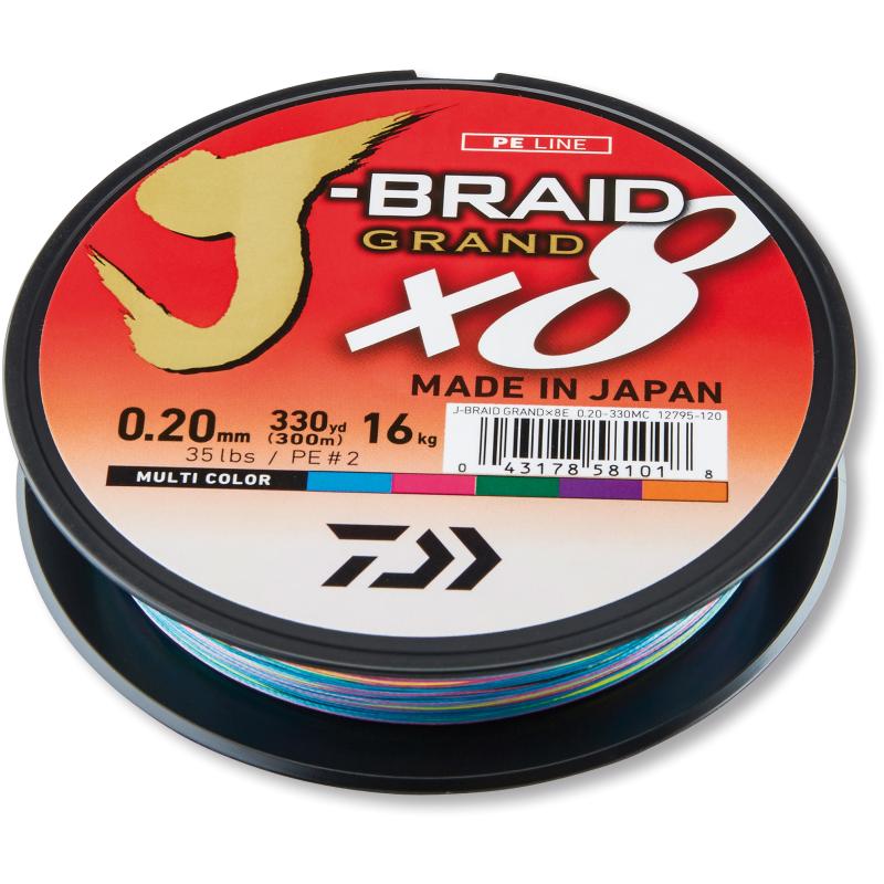 Daiwa J-Braid Grand X8 multicolore 0.20mm 16.0kg 150m