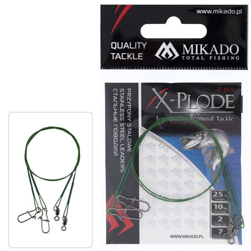 Mikado Steel Leader - With Swivel And Safety Snap (Fs) 25cm/15Kg Green 2pcs