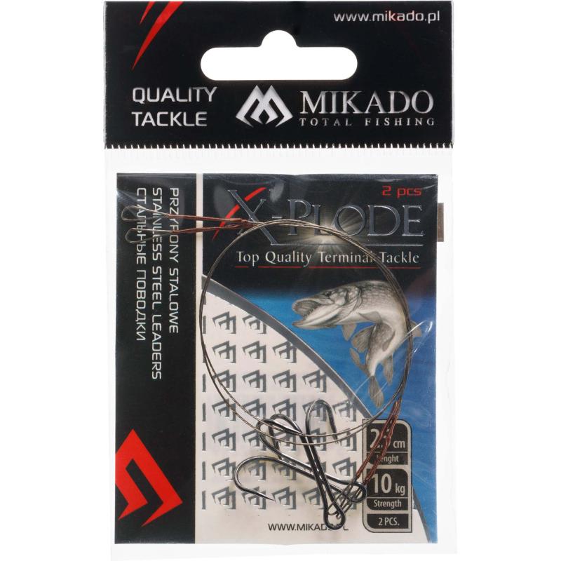 Mikado stalen onderlijn met wartel en dubbele dreg 25cm/10Kg - bruin 2st
