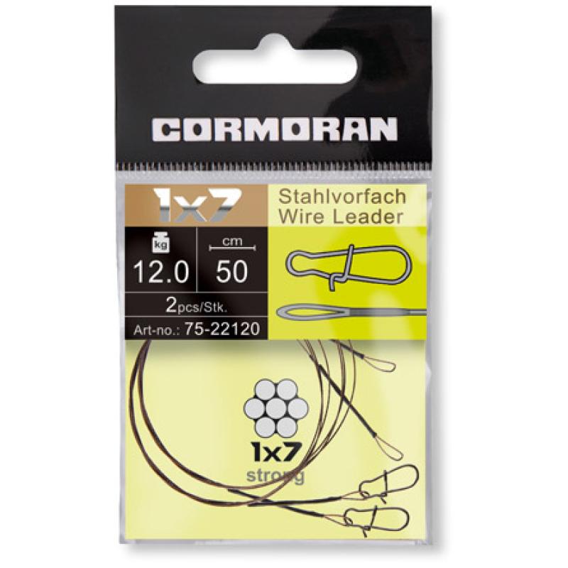 Cormoran 1x7 steel leader brown with loop and carabiner 50cm 6kg SB2