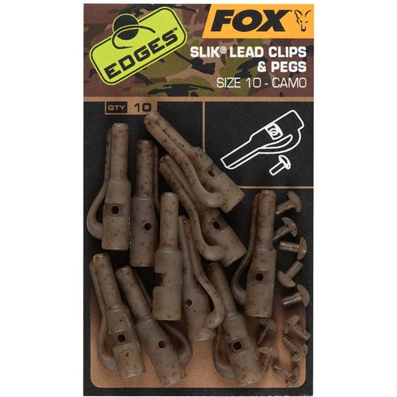 Fox Edges Camo Size 10 Slik lead clip + pegs