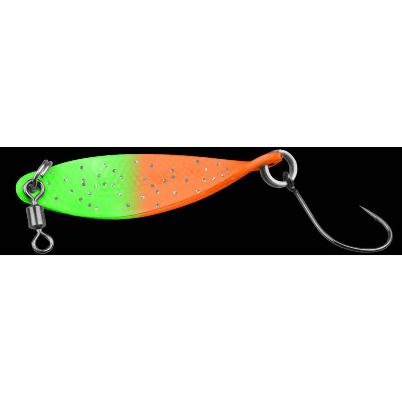 Matériel de pêche Max Spoon Wob 3,2gr. orange fluo-vert fluo avec paillettes/vert fluo avec paillettes