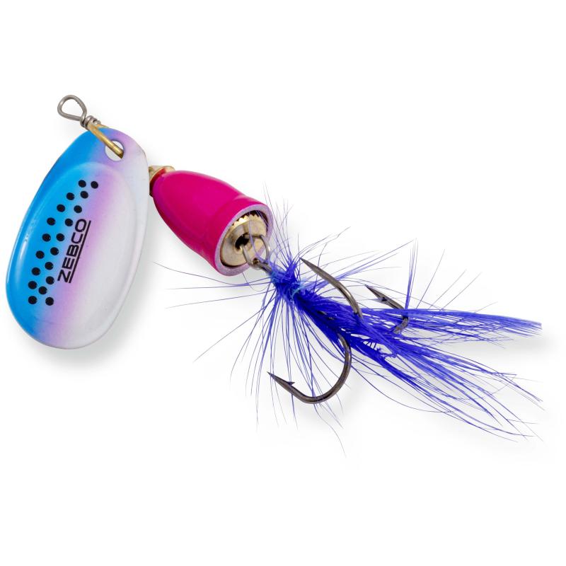 Zebco 5g Trophy Z-Vibe Fly #2 roze body/zilveren regenboog/blauwe vliegende zinkende