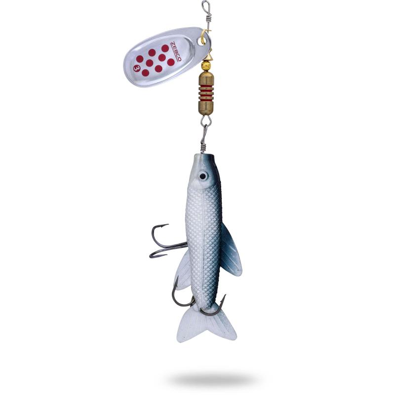 Zebco 18g Trophy Z-Spin Minnow No. 5 silver/red dots + soft bait sinking