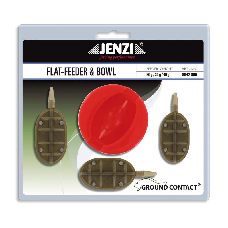 Jenzi flatfeeder assortiment en feederbeker. 20/30/40 g en een kopje/boog