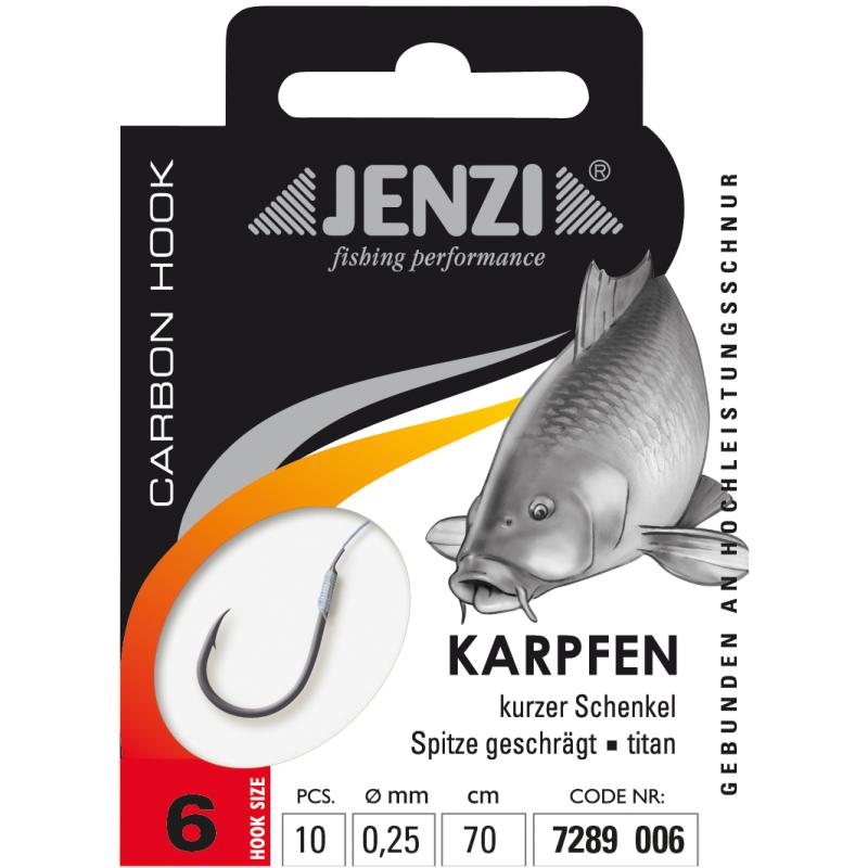 JENZI carp hook tied size 6 0,25mm 70cm