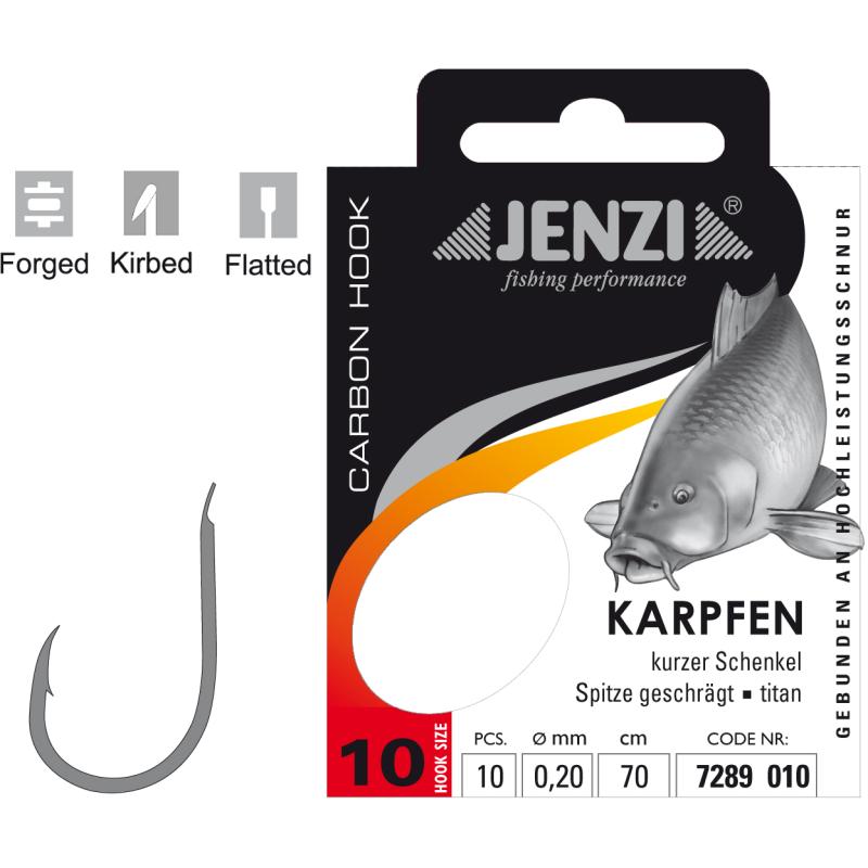 JENZI carp hook tied size 10 0,20mm 70cm