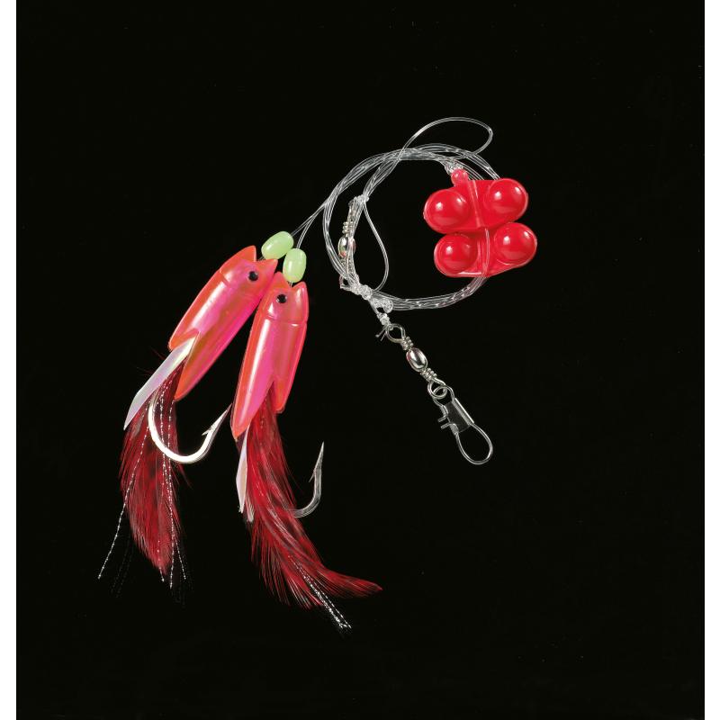 DEGA cod leader with rattle beads red + pink