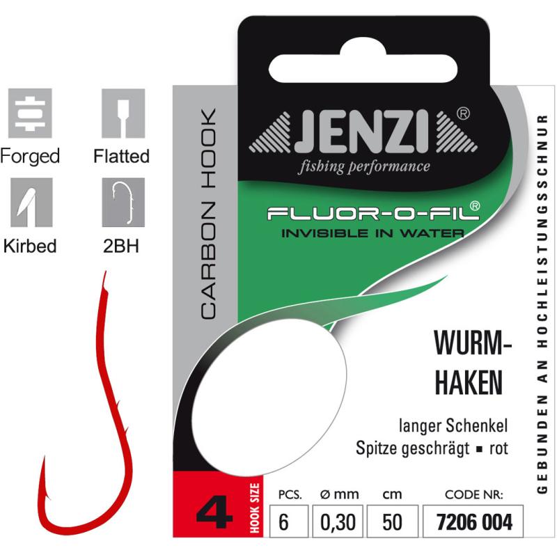 JENZI worm hook bound to fluorocarbon size 4 0,30mm 50cm