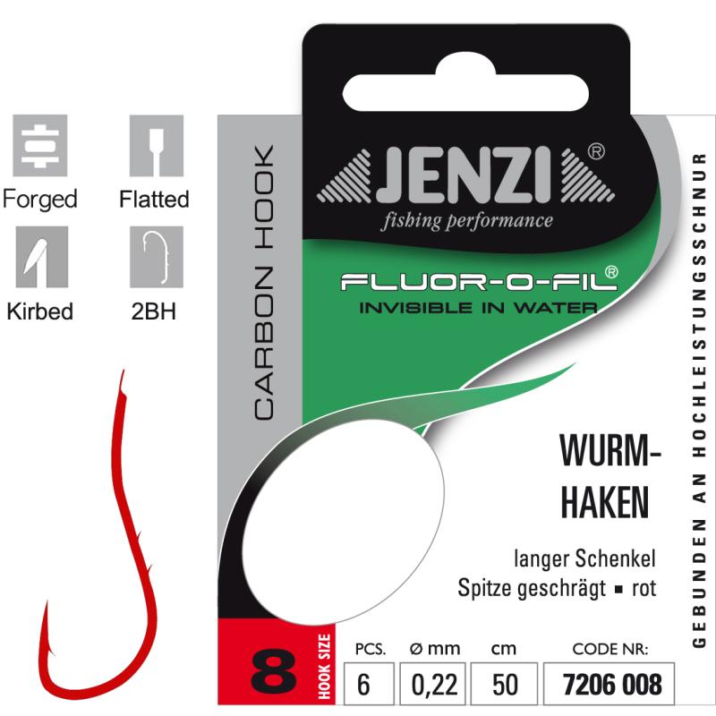 JENZI worm hook bound to fluorocarbon size 8 0,22mm 50cm