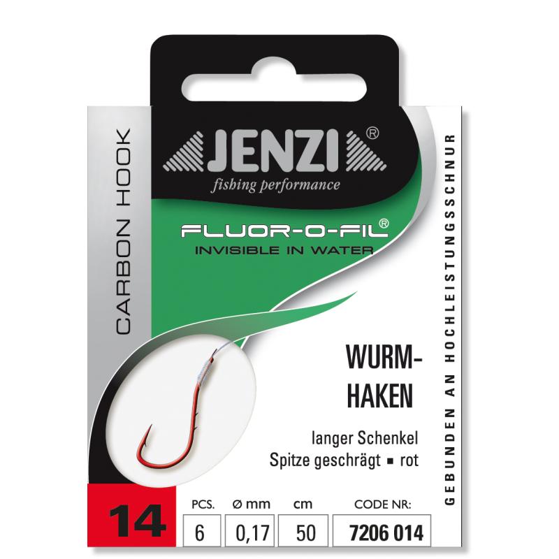JENZI worm hook bound to fluorocarbon size 12 0,17mm 50cm