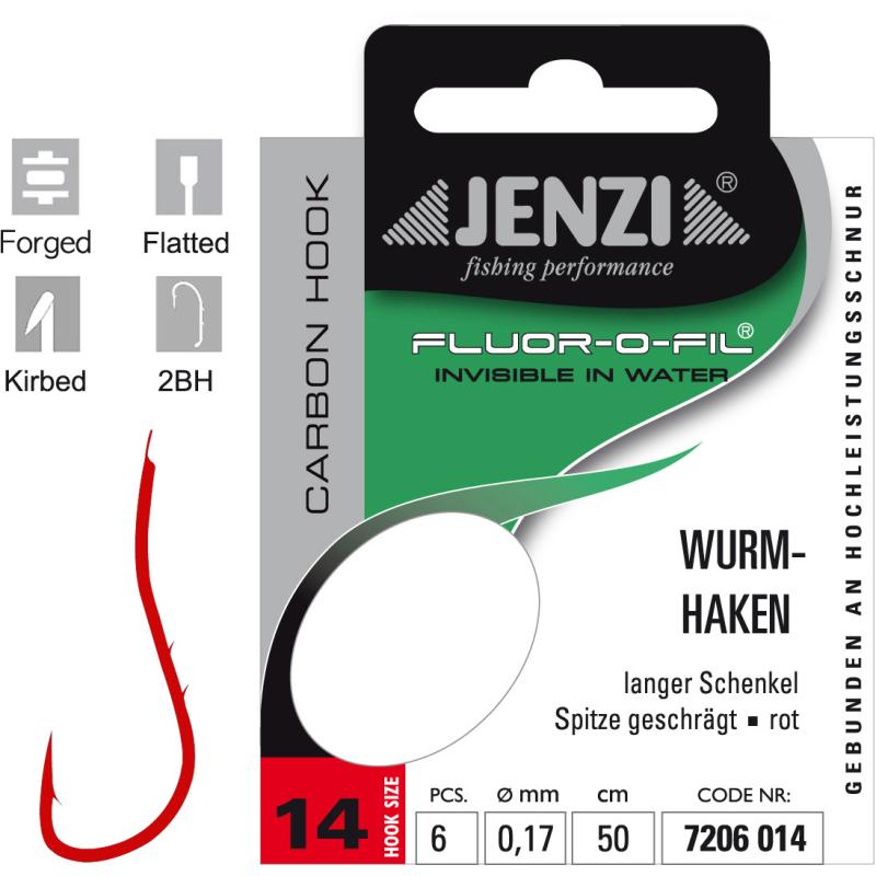 JENZI worm hook bound to fluorocarbon size 12 0,17mm 50cm