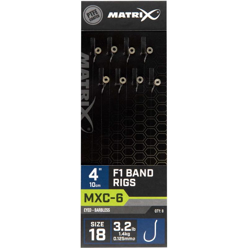 Matrix MXC-6 Maat 18 Barbless / 0.125mm / 4" (10cm) F1 Band - 8 stuks