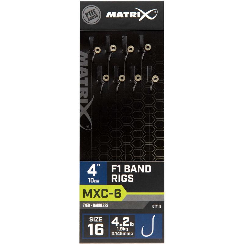 Matrix MXC-6 Maat 16 Barbless / 0.145mm / 4" (10cm) F1 Band - 8 stuks