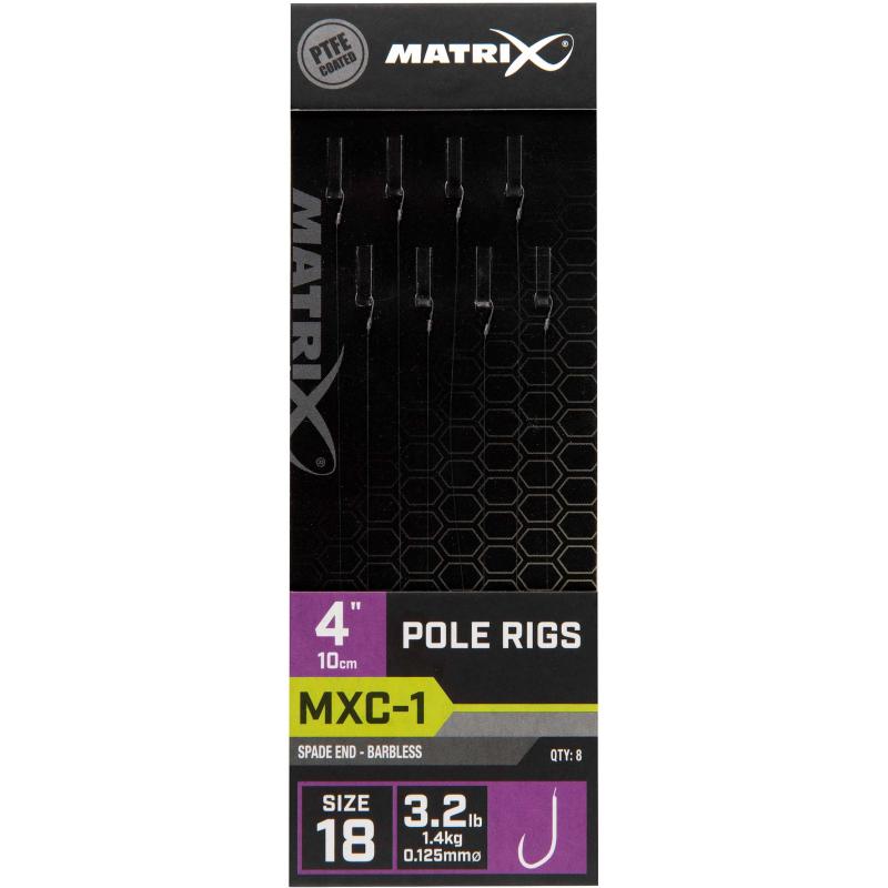 Matrix MXC-1 Size 18 Barbless / 0.125mm / 4" (10cm) Pole Rig - 8pcs