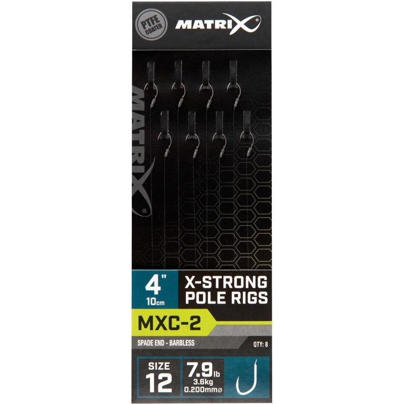Matrix MXC-2 Maat 12 Barbless / 0.20mm / 4" X-Strong Pole Rig - 8 stuks
