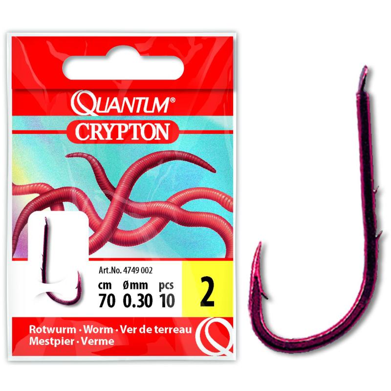 Quantum #2 Crypton Rotwurm Vorfachhaken rot 0,30mm 70cm 10Stück