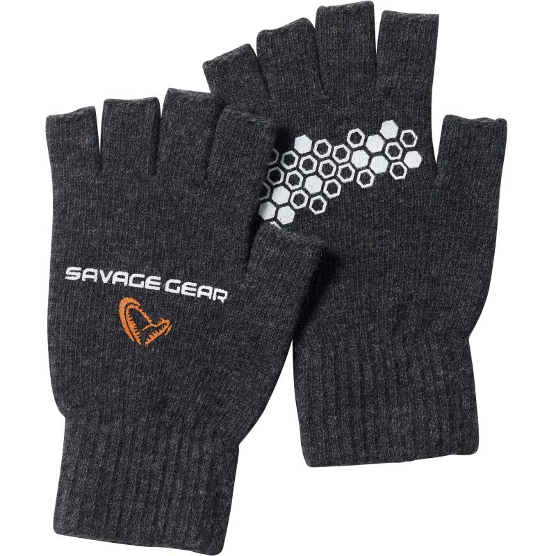 Savage Gear Knitted Half Finger Glove M Dark Grey Melange