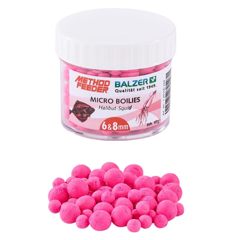 Balzer Method Feeder Boilies 6 en 8 mm gemengde roze-heilbot-inktvis 60g