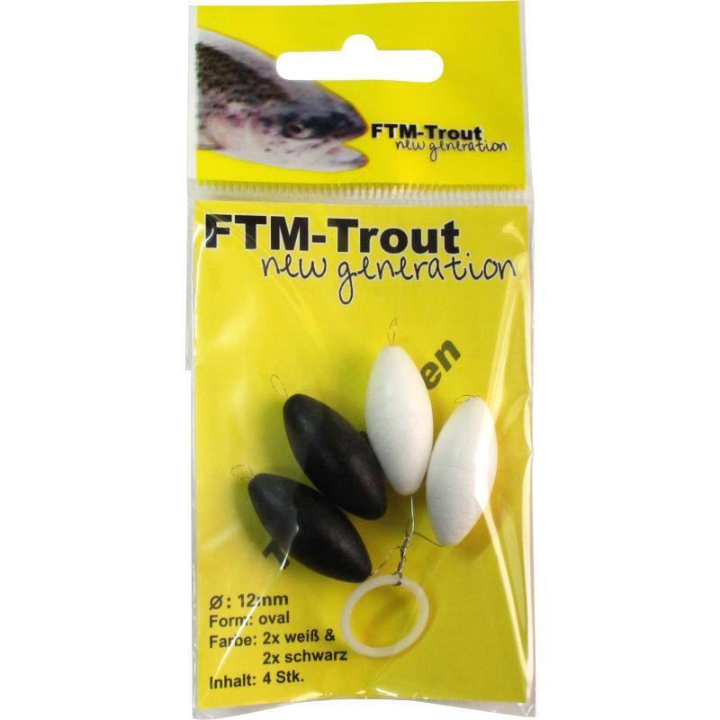 FTM Trout Pilots ovaal 2x zwart / 2x wit 12mm inhoud 4 st.