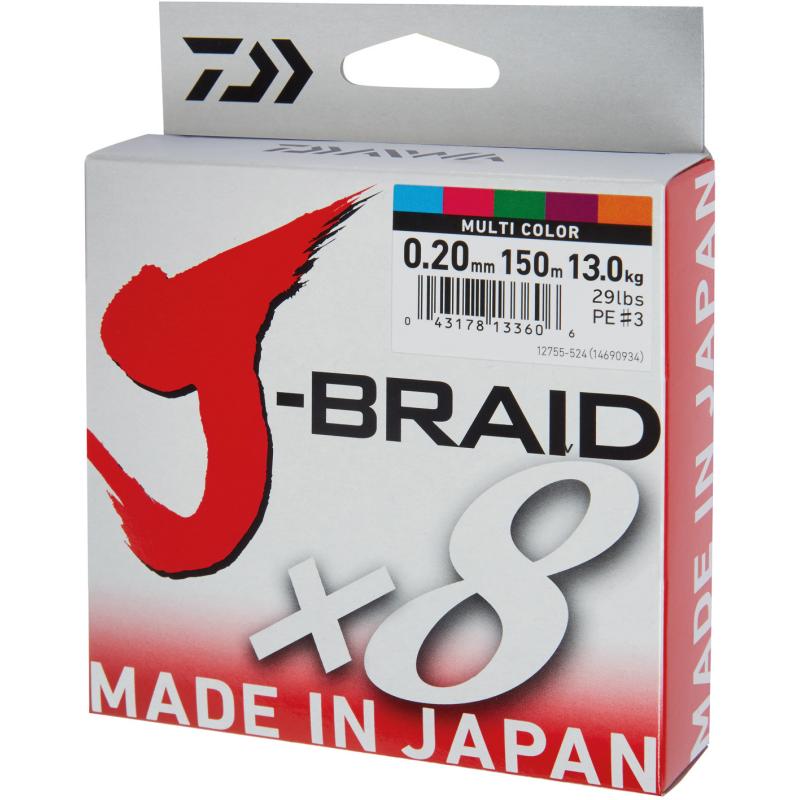 Daiwa J-Braid X8 meerkleurig 0.20mm 13.0kg 150m