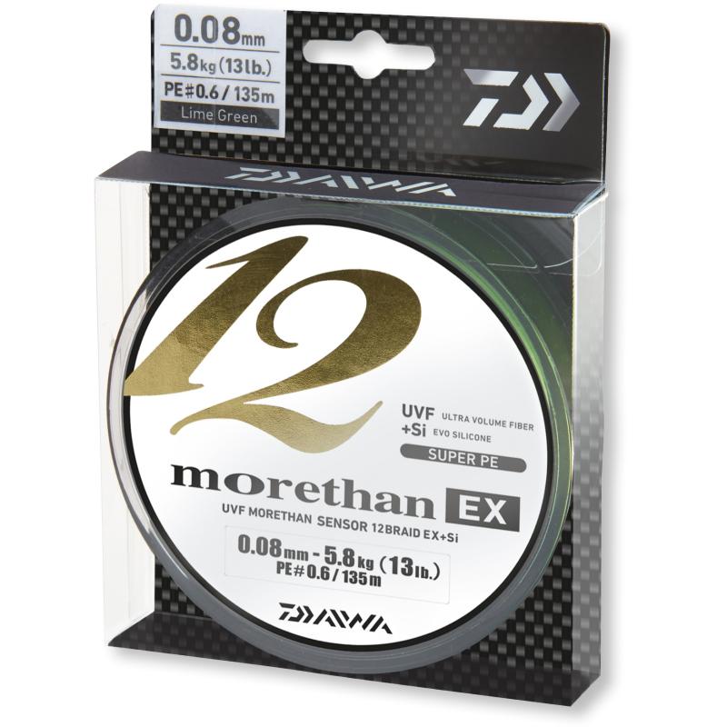 Daiwa Morethan 12 Braid EX + Si limoengroen 0.10mm 7.3kg 135m